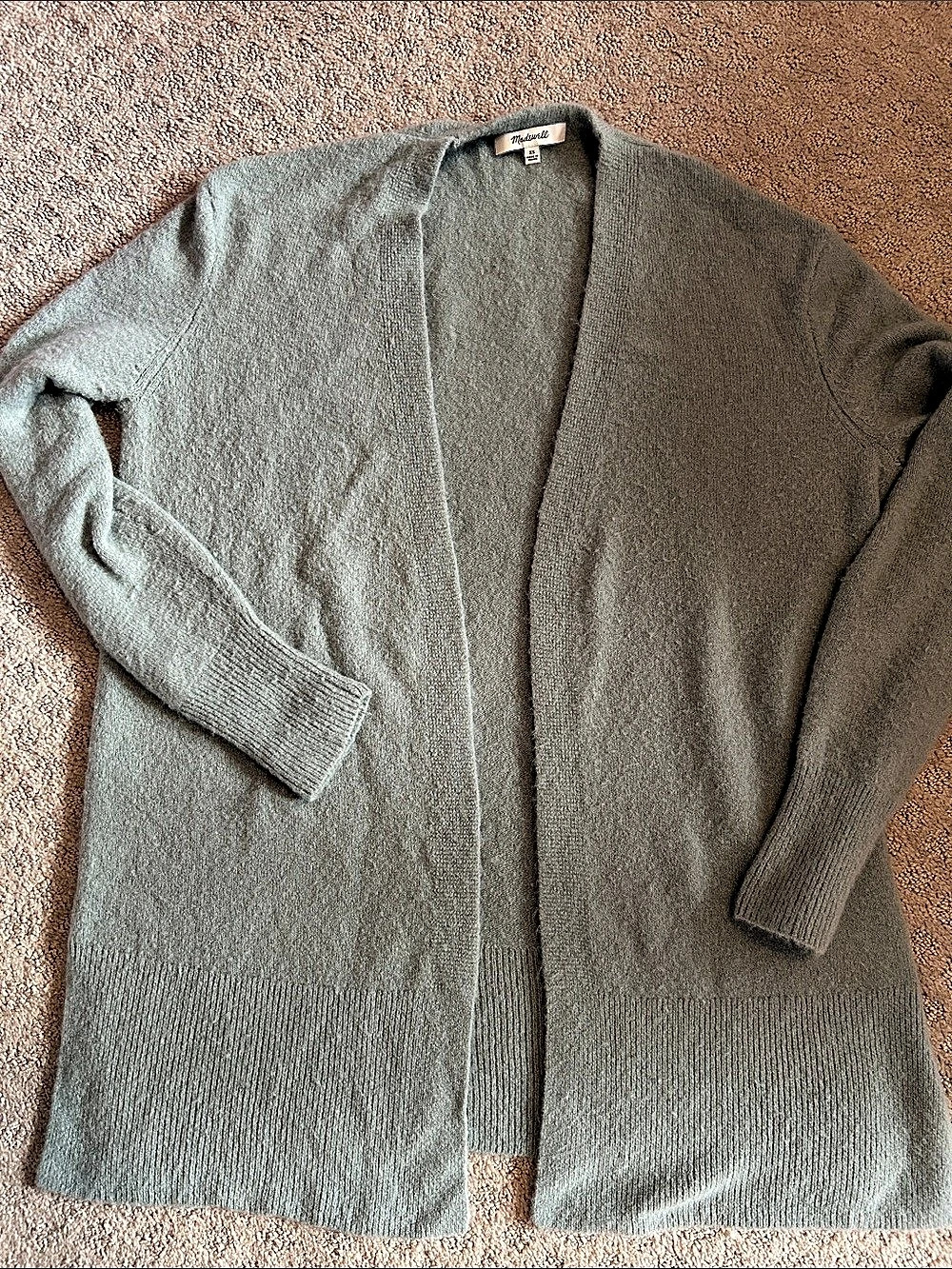 Madewell Cozy Walker Cardigan Open Front Muted Sea Green XS